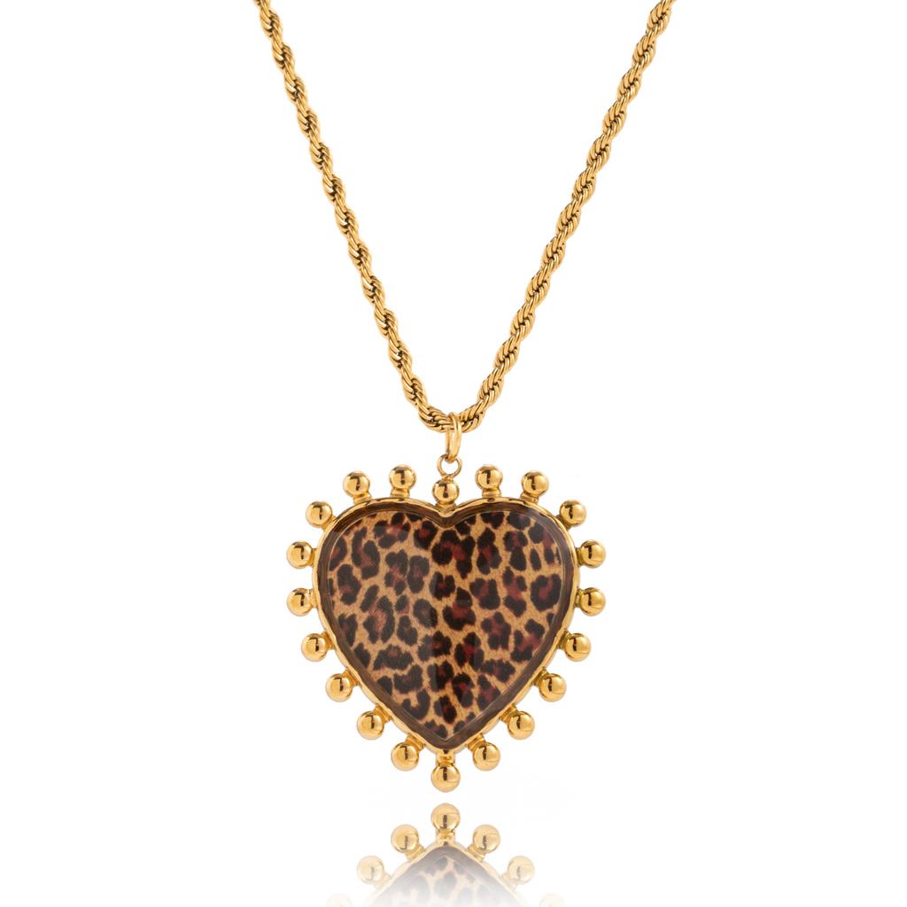 Youthway Leopard Print Heart Pendant Necklace For Women  Gold Plated Stainless Steel Necklace Simple Fashion Jewelry Gift