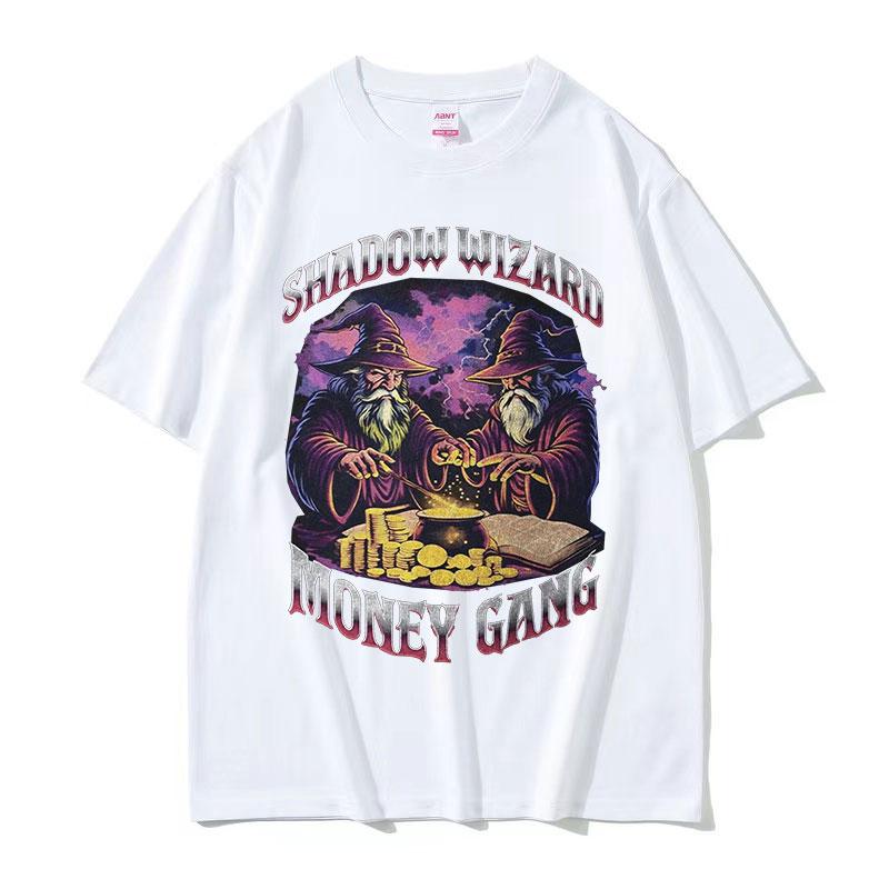Vintage Shadow Wizard Money Gang Funny Meme Tee Shirt Men Women Harajuku Gothic Fashion Cotton Short Sleeve Tshirts Streetwear