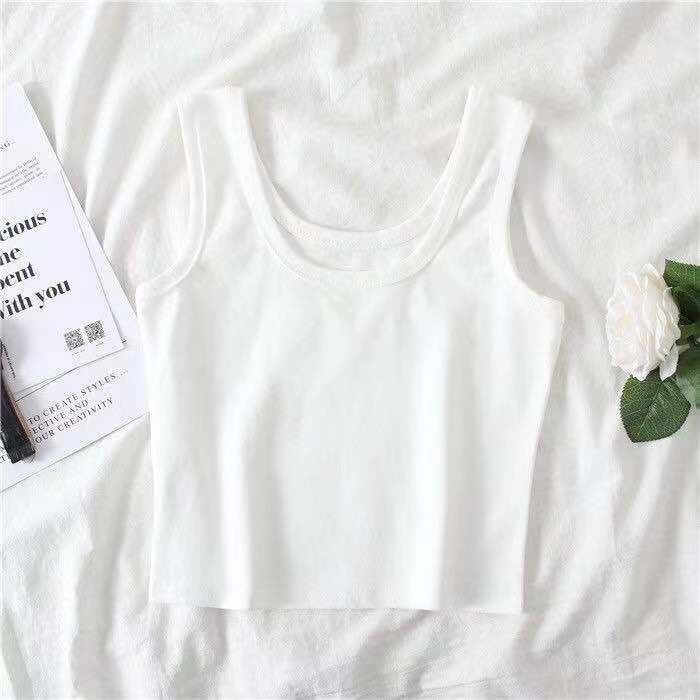 Women Summer Casual Sleeveless Solid Color U Collar Bare Midriff Crop Top