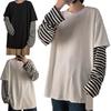 Men T-shirt Fake Two-piece O Neck Oversized Stripe Autumn T-shirt for Daily Wear