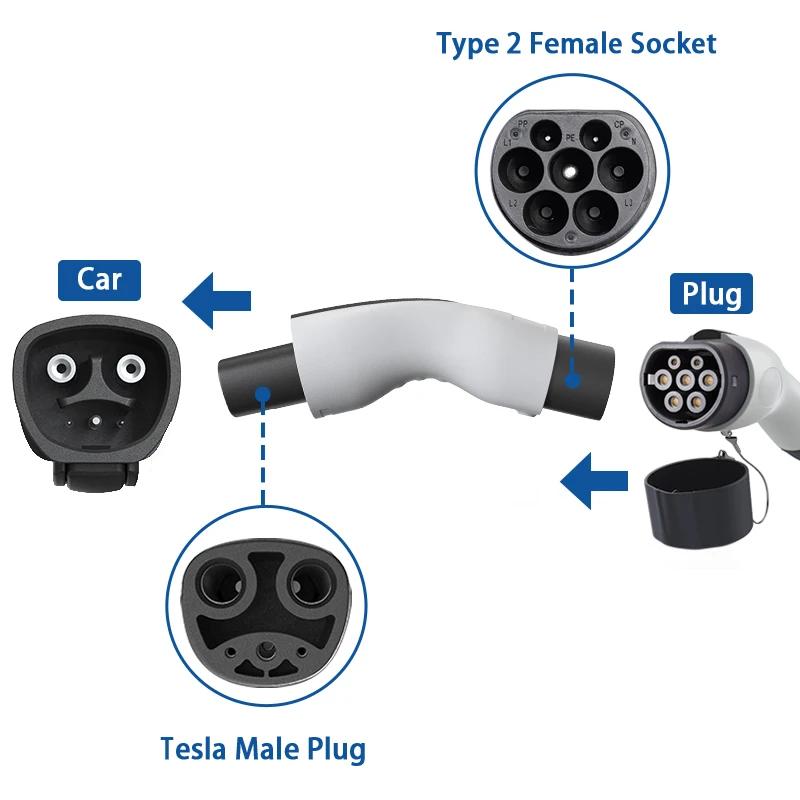 BEE1 AC Type2 to Tesla Adapter Electric Car Charging Adapter For Type 2 EU to NACS Tesla EV Connector Adapter For Tesla Model 3 Y X Z