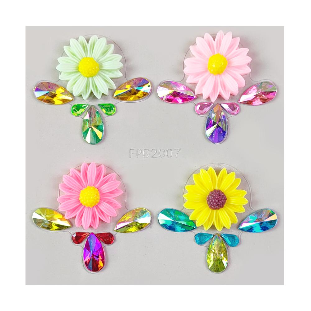 Festival Party Body Art Temporary Tattoo Sticker Set Rhinestone Face Gem & Rainbow Flower Jewels Adhesive for Body Decorations
