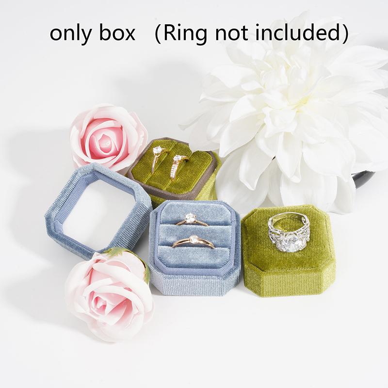 1 Stück Samt Ringbox Doppelringbox mit abnehmbarem Deckel 2 Fächer Achteck Ring Präsentationshalter Etui für Verlobung Hochzeit Heiratsantrag