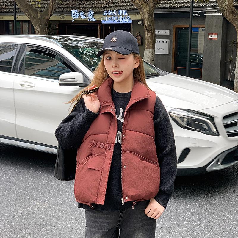 Autumn and winter new large size vest sleeveless women's versatile outer wear solid color literary and casual lapel down cotton vest