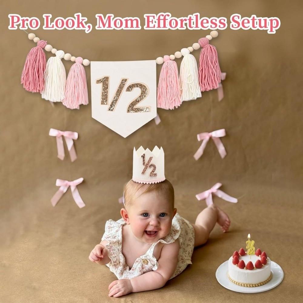 Boho 1st Birthday High Chair Banner Yarn Tassel Wooden Bead Birthday Banner Handmade Linen Hat Party Decoration First Birthday