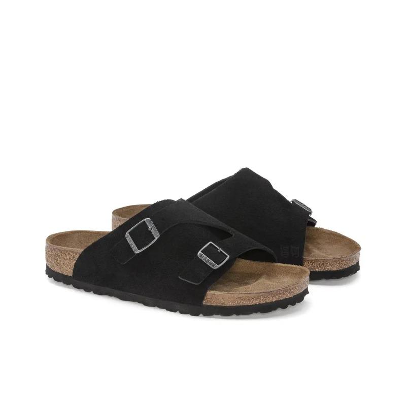 Birkenstock Unisex Suede Soft Comfort Versatile Thick Sole Buckle Slide Sandals Black Regular Fit 1025045 42