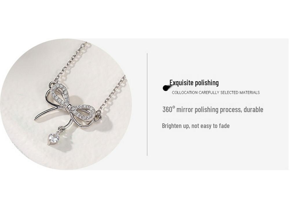 925 Sterling Silver Bow Necklace - Women's Light Luxury Summer Style 2024 Clavicle Chain