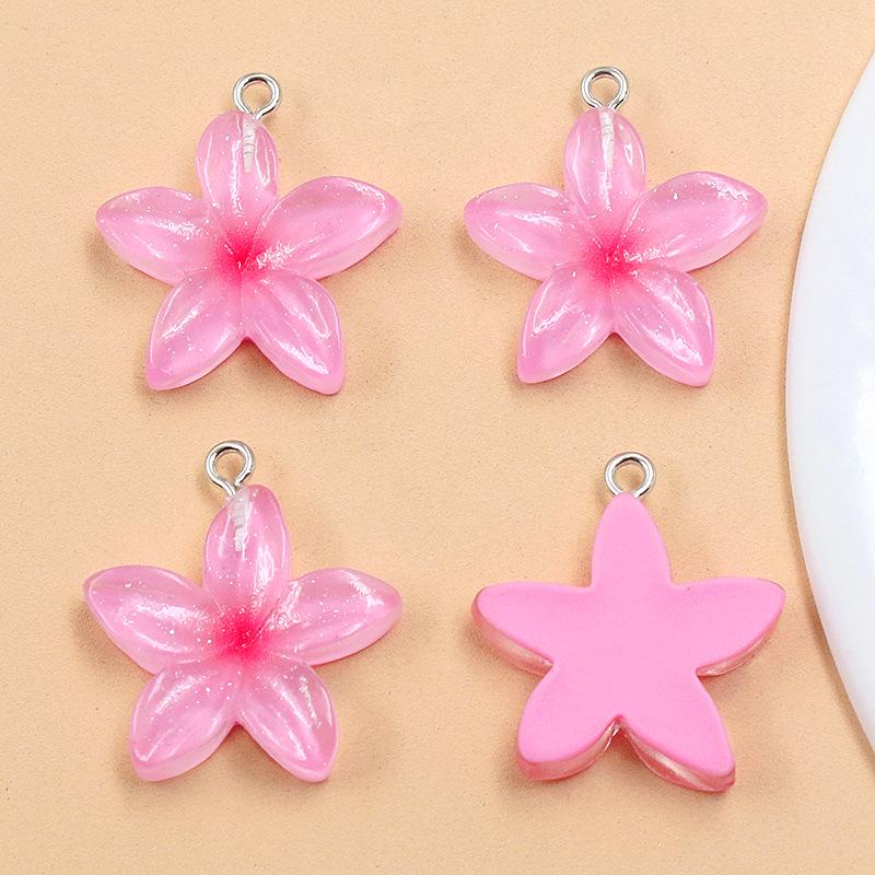 6-Color DIY Resin Lotus Flower Pendants - Transparent Five-Petal Charms for Bags