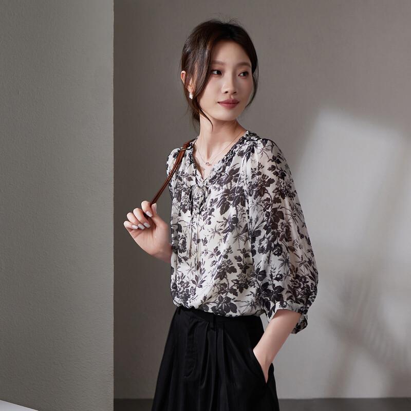 SOFSIL Women s Floral Print V-Neck Chiffon Blouse XL
