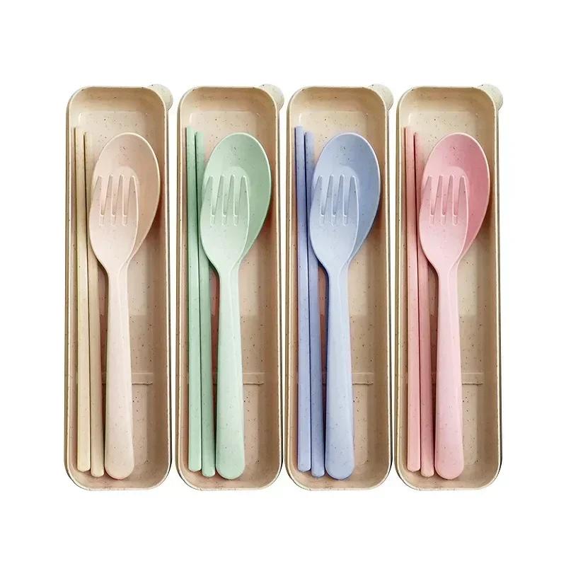 Tableware Set - Spoon, Chopstick, Fork with Storage Case and Goodie Bag, Children Day Gift, Wheat Straw