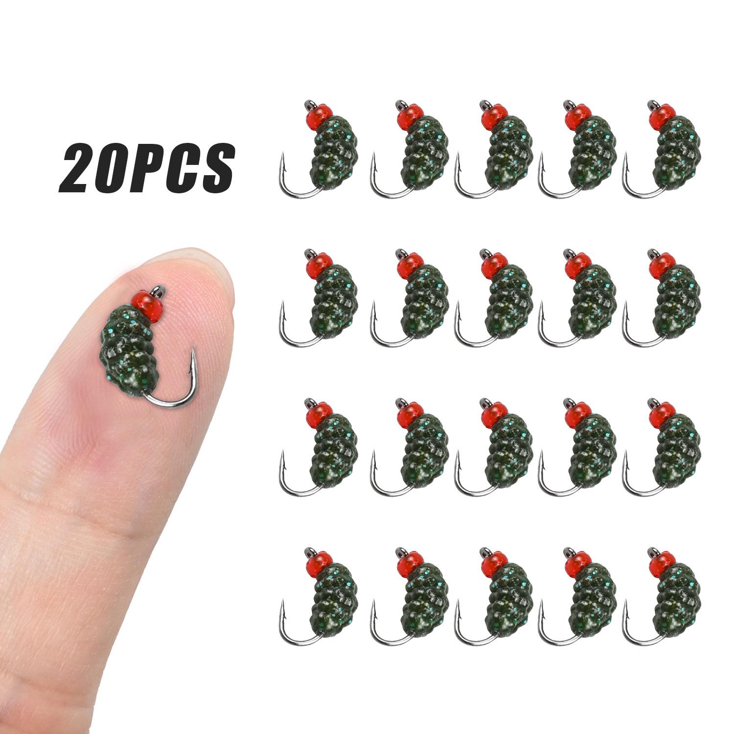 20/40Pcs Micro Soft Fishing Lures with Hook Maggot Insect Fly Fishing Wet Lure Worm Bait for Trout Perch Bass Fishing Tackle