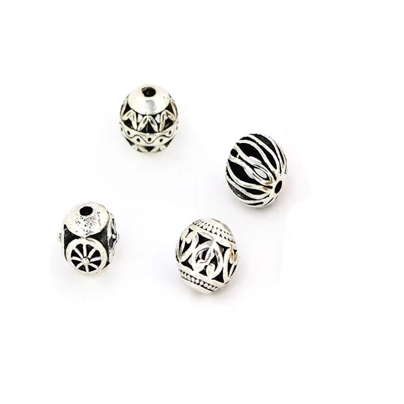 10 Piezas 10mm Plata Antigua Tibetana Metal Espaciador Perlas Bola Redonda Hueca Sueltas Para Fabricación de Joyería Pulsera DIY Collar