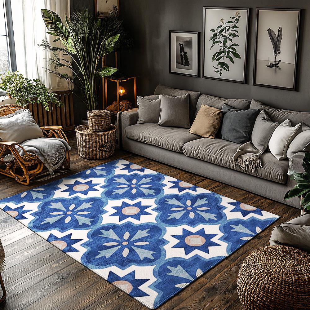 

Blue Moroccan Pattern Rug Washable Non Slip Floor Mat Entrance Doormat Home Decor Living Room Bedroom Area Rug Gift Idea Modern 50x80cm20x31in