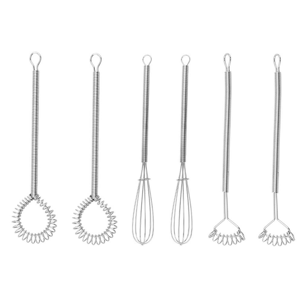 

6 шт. легко моющийся пружинный венчик из нержавеющей стали небольшой венчик прочный пружинный мешалка кухонная готовка Silver-6Pcs серебряный
