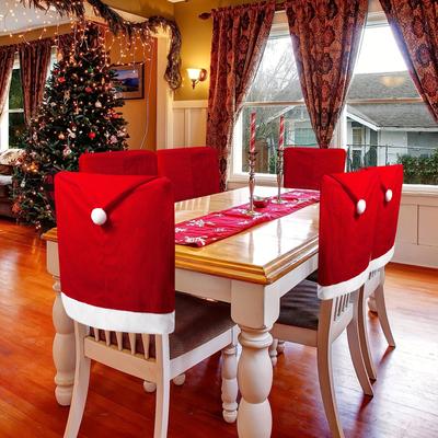 6pcs Christmas Velvet Chair Covers Set - Festive Red Dining Room Home Decor, Xmas Party Atmosphere Decorations and Holiday Gift