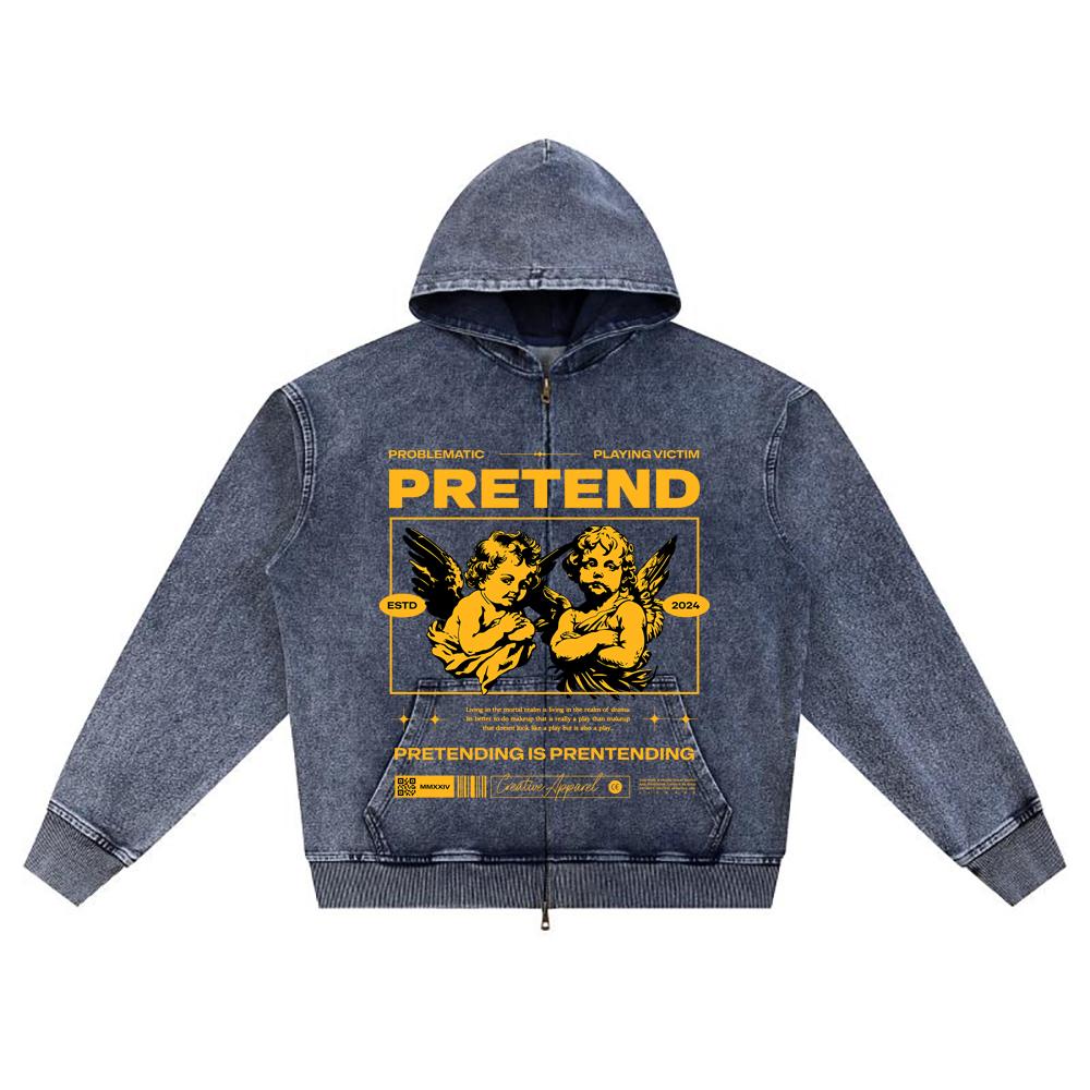 

Худи на молнии из вязаного денима с принтом DTG Angel Streetwear Brother XL темно-синий