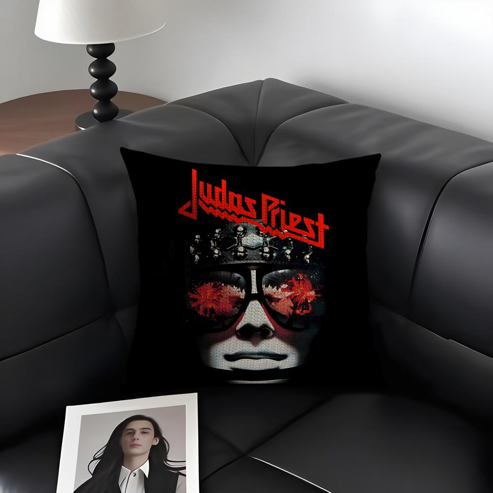 JJudas PriestT Band Cushion Cover Natural Linen Organic Fabric DoubleSided Printing Sofa Home Decor Gift Pillow Case 30x30cm