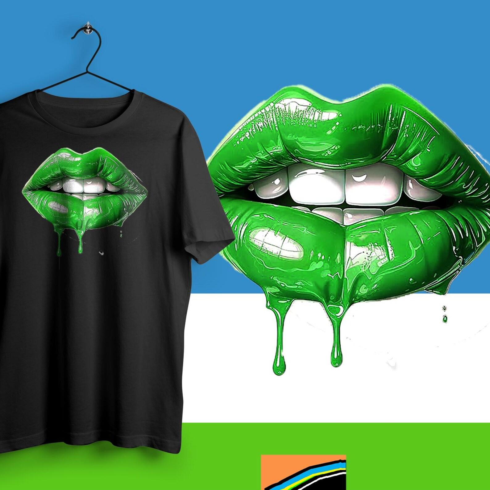 Neon Lips T-shirt - Dripping Lips, Summer Fashion Tee 3XL