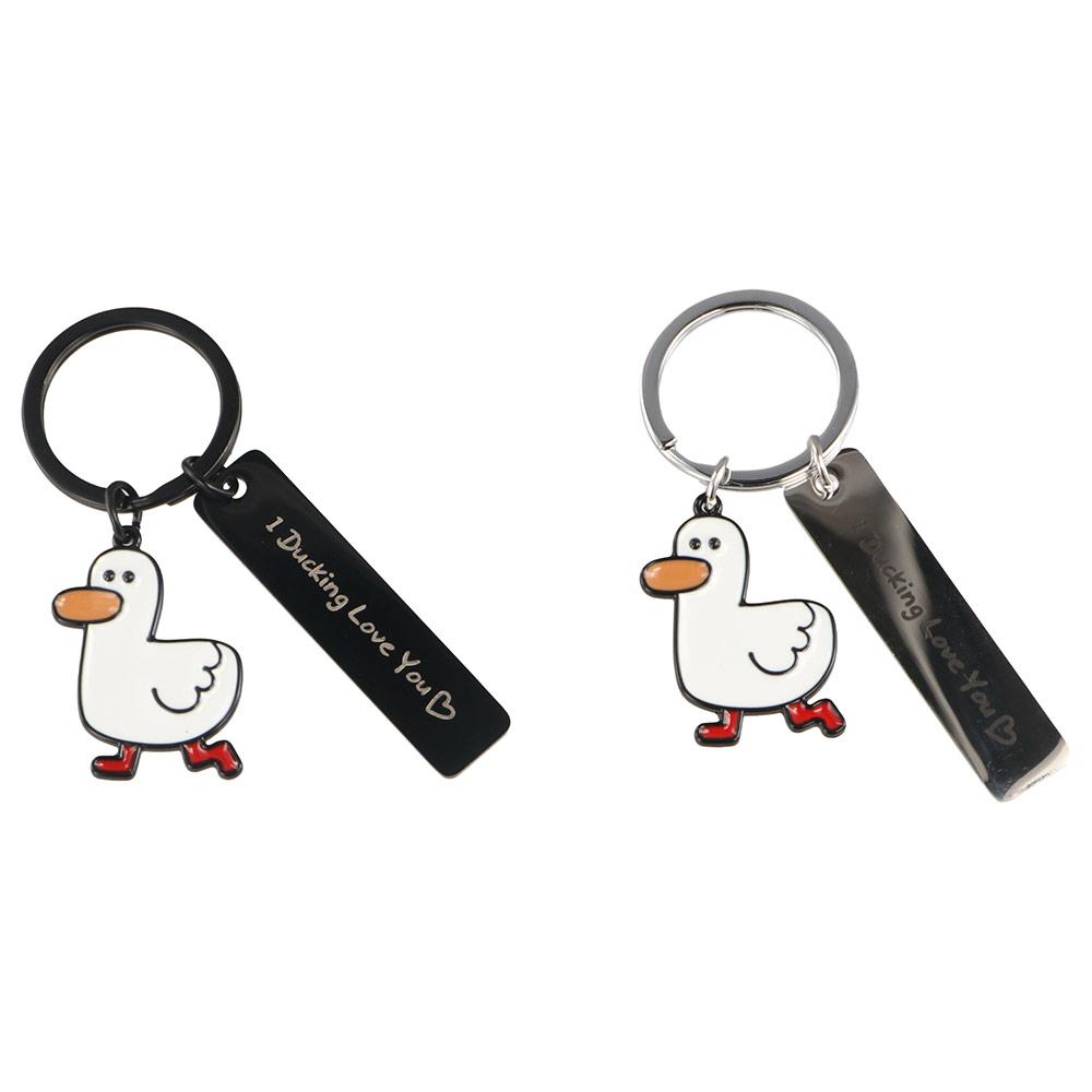 Stainless Steel Ducking Love Keyring Couples Jewelry Duck Pendant Funny Duck Keychain  Handbag