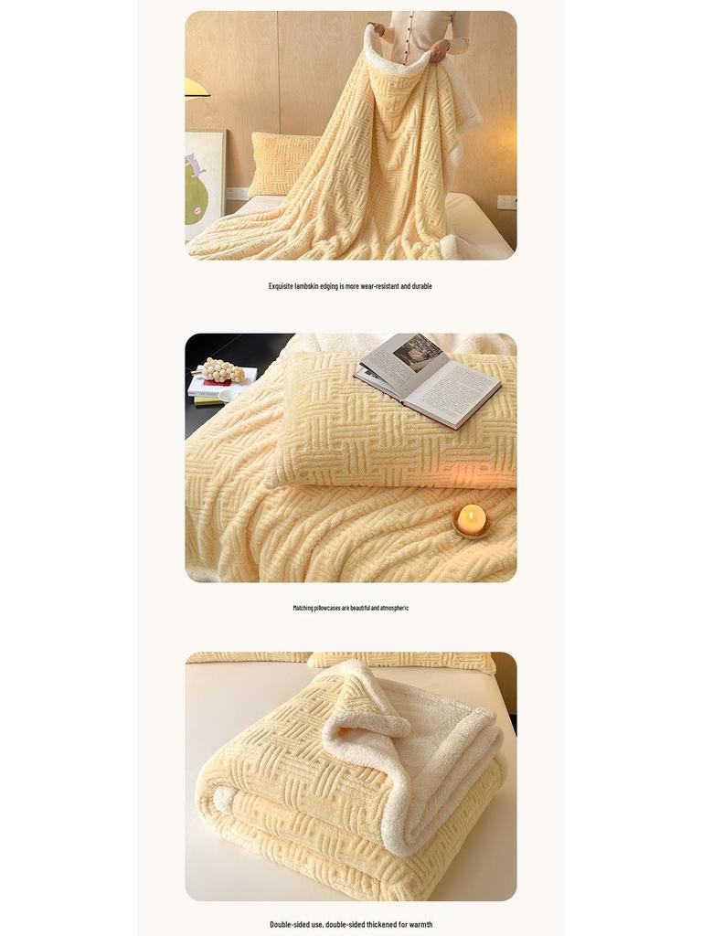 Warm Lambswool Winter Blanket - Double-Sided Shawl for Office, Sofa, or Nap Time