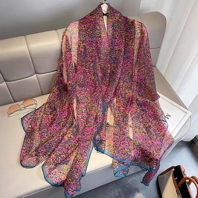 Print Silk Scarf Hijab Women Spring Deisgn Soft Beach Stoles Elegant Head Scarves Echarpe Shawl Satin Large Wrap Echarpe Bandana
