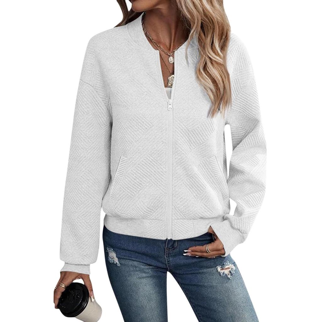 Damen Langarm Sweatshirtjacke mit Reißverschluss Durchgehender Reißverschluss Leichte Jacke Lässiger, lockerer Oberbekleidungsmantel