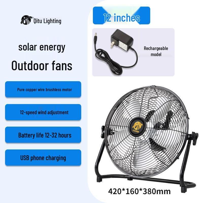 

High Power Silent Solar Fan with Rechargeable Battery for Outdoor Camping, Fishing, and Stall Setup 0 Electricity Cost All Year High Frequency Airflow