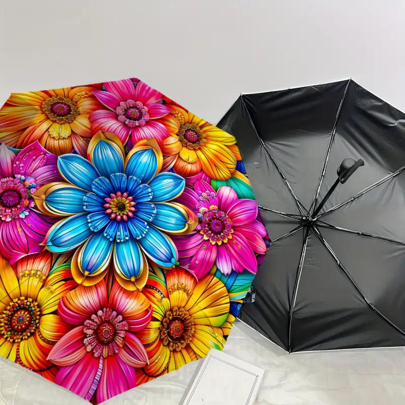 1pc Colorful Floral Mandala Pattern Umbrella with Plastic Handle,Suitable for All Seasons Home Travel Outdoor UmbrellaDD1467