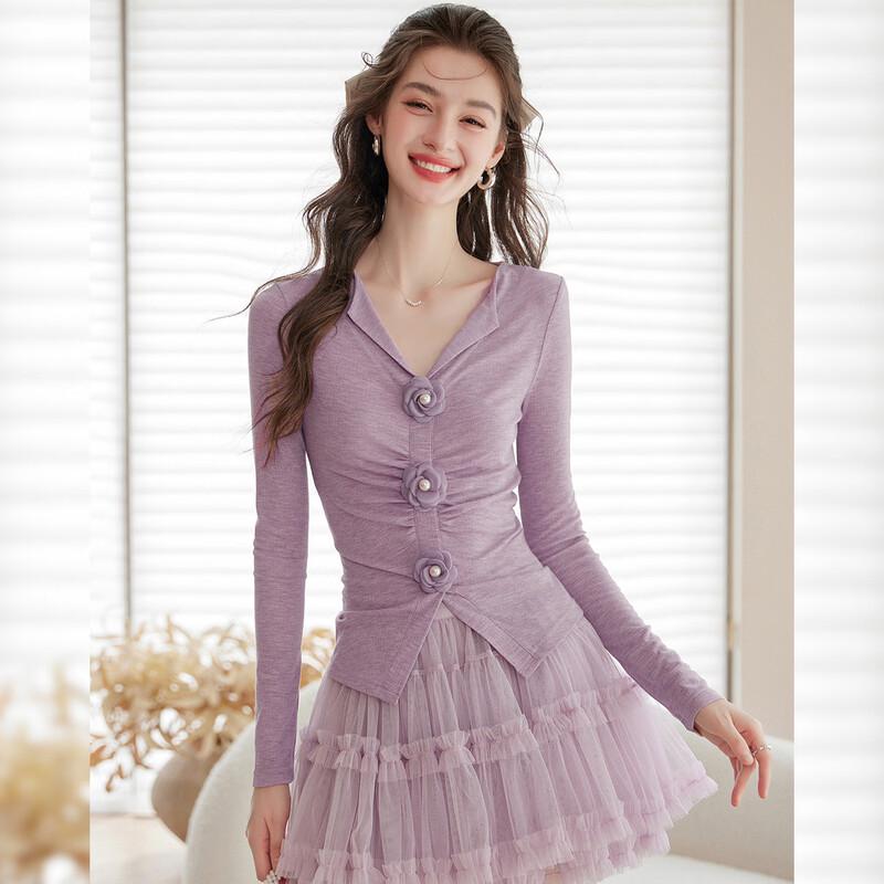 Bailuyu Women s Slim Fit V-Neck Long Sleeve T-Shirt M