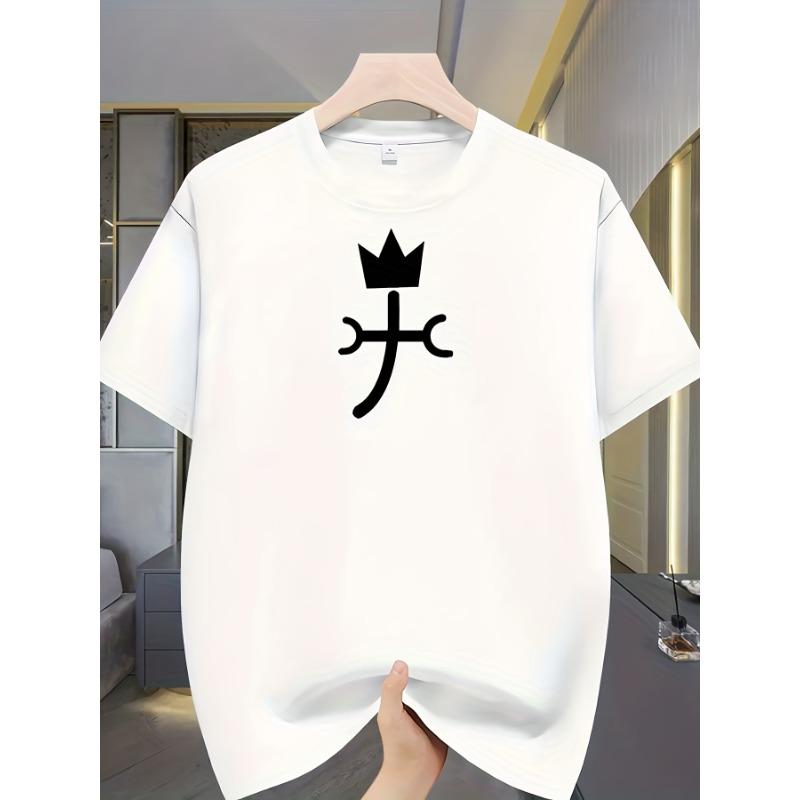 

European sizes Men s Quick-Dry Breathable Casual T-Shirt - Lightweight Summer Sports Tee with Black and White Crown Print 4XL білий