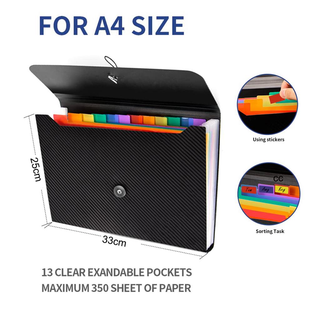 Pockets Accordion File Holder Organizer, A4 Letter Size Paper Document Receipt Organizer Accordion Filing Folder with Expandable