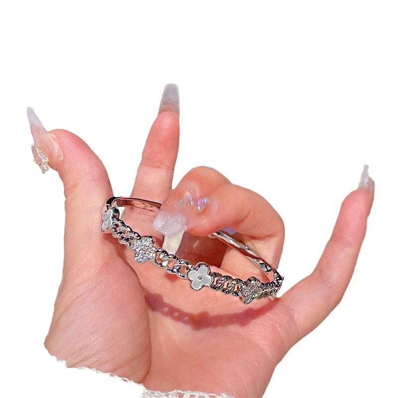 Real Gold-Plated Lucky Four-Leaf Flower Zircon Bracelet - Elegant Light Luxury Jewelry