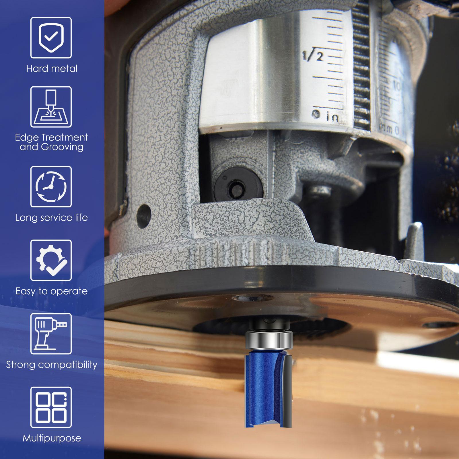 

4Pcs Flush Trim Router Bit Set 1/4 inch Carbide Wood Router Bits Cutting Diameter 12.7mm Template Guide Woodworking Home Tool 4pcs