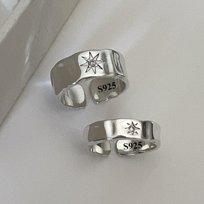 925 Sterling Copper Star Rings Couple Zircon Star Open Ring for Women Men Wide Retro Finger Rings Lovers Gift Unisex Y2K Zircon
