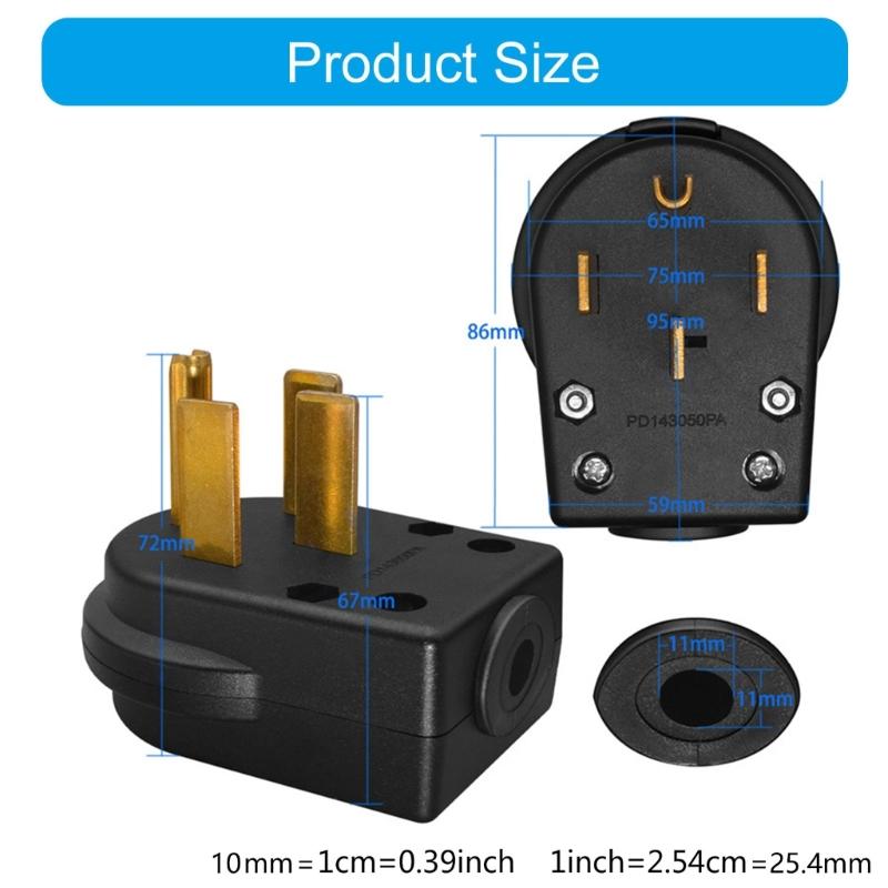 Heavy Duty 50Amp 125/250V 4 Poles Electrical Plug NEMA 14 50P PD1450PA For Commercial Dryers