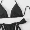 2026 Women's Solid Color Lace-up Halter Triangle Bikini Set - Sexy Swimsuit