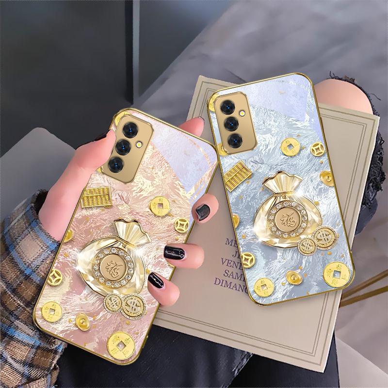 Sac Chanceux de Bénédictions Pour Samsung Galaxy S 21 S22 S23 Plus S24 Ultra S20 FE 25Ultra S21+ S9+ 22Plus Coque de téléphone en verre doré