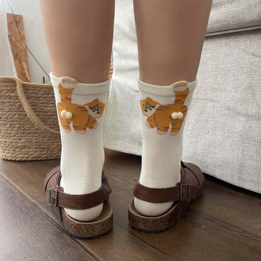 Comfortable Cat Egg Cotton Socks Sweat Absorbing Breathable Couples Sock Cartoon Three-Dimensional Mid Tube Socks Casual Wear
