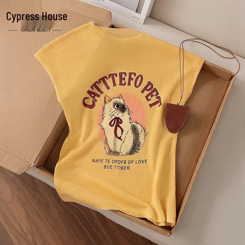 

Women s Cartoon Print Knitted T-Shirt One Size