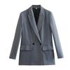 Women's Fashion Double Breasted Loose Fitting Blazer Coat Vintage Long Sleeve Pockets Female Outerwear Chic Veste