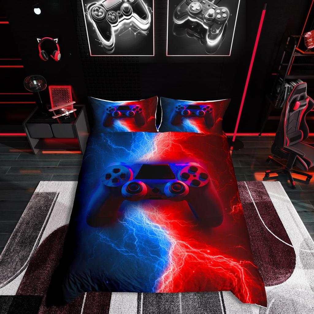 Gamer Gaming Bedding Sets Single SizeLightnings Gamepad Duvet Cover Video Games Comforter Cover for Kid Teens Boys girls Man