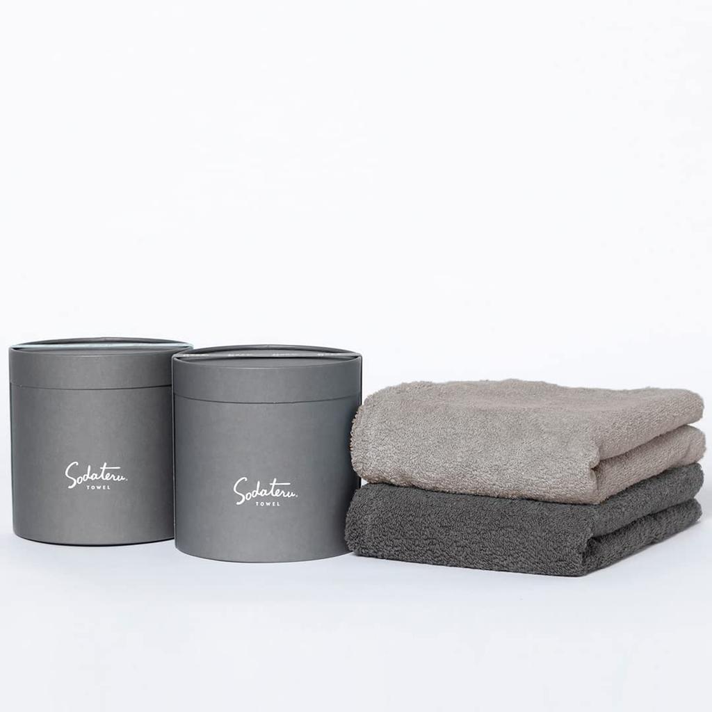 Feel" Sodateru Towel Bath Towel Pair Set, Charcoal (Gray) x Moon Greige (Brown), 60 x 120cm, 100% Cotton, Boxed (SD-FEELGF-BGGCH)