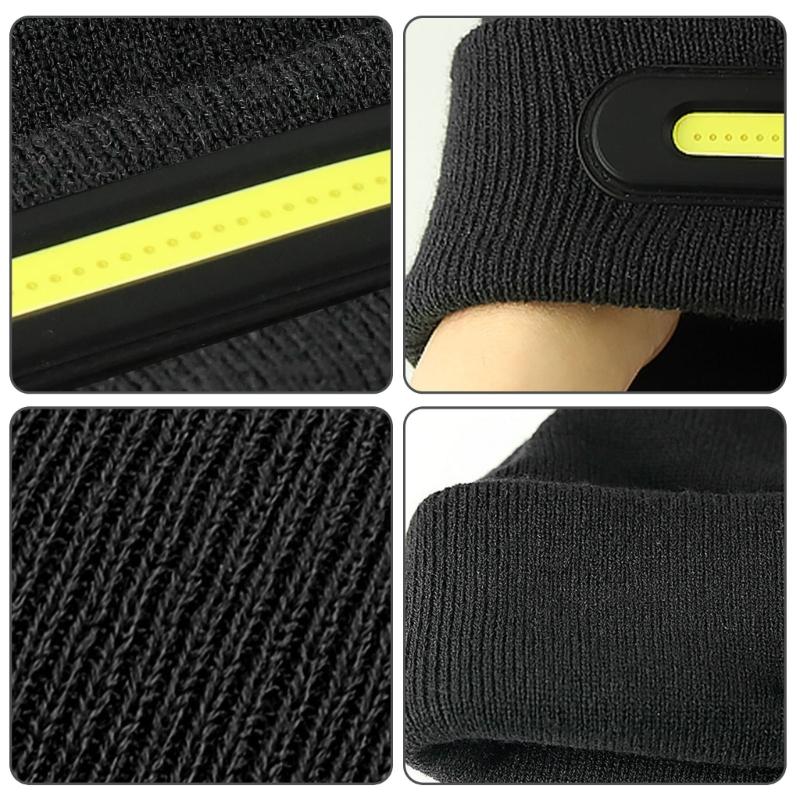 USB Rechargeable  Hat LED Headlamps Caps Thicken Elastic Warm Knitted Hat for Walking, Running, Camping, Hiking