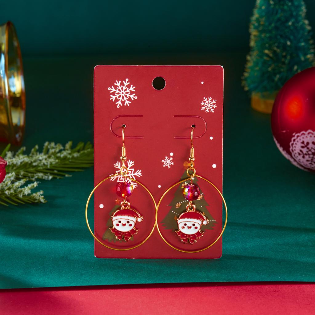 Christmas Crystal Beads Snowman Hoop Earrings For Women Colorful Zircon Xmas Tree Crutch Dangle Earring Holiday New Year Gifts