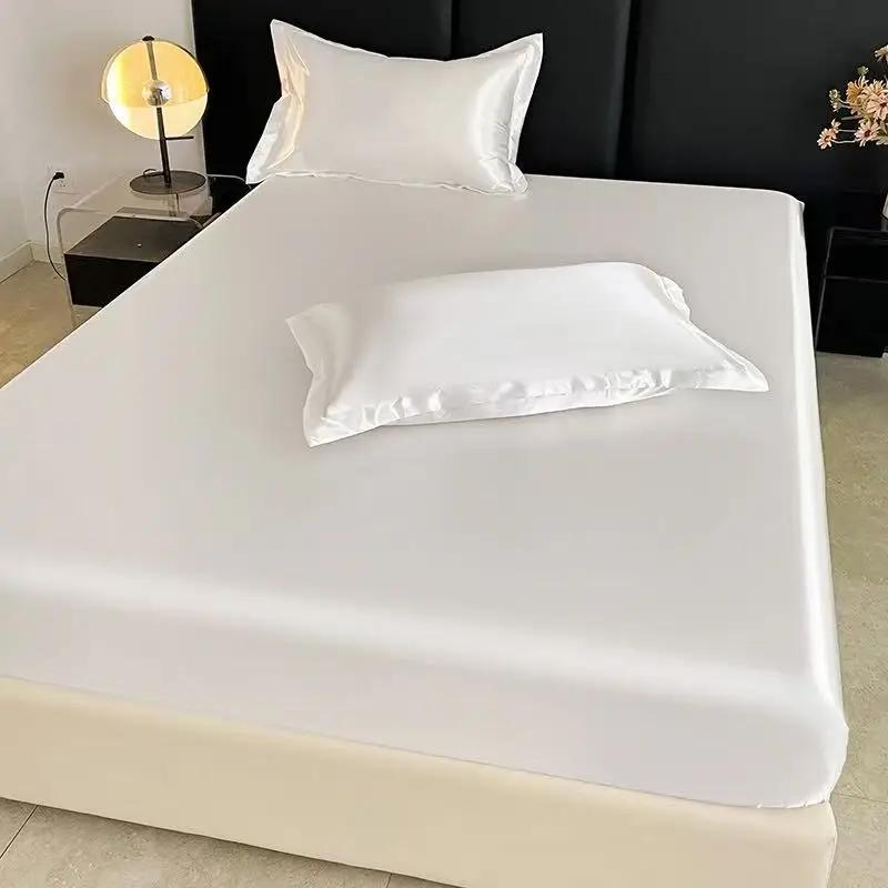 3PCS/1 Set Luxury Satin Fitted Sheet Set Satin Elastic  Silk Bed Cover Sheet Solid Mattress Cover 1 Bed Sheet with 2 Pillow Cover