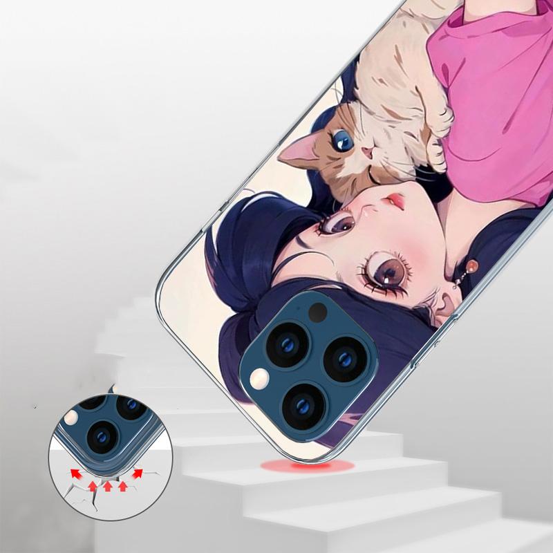 Cute Anime Ins Girls Animal Cat Phone Case For iPhone 17 Air 16 Pro Max 16E 15 + 14 Plus 11 12 13 Mini 7 8 SE Gift Print Cover F