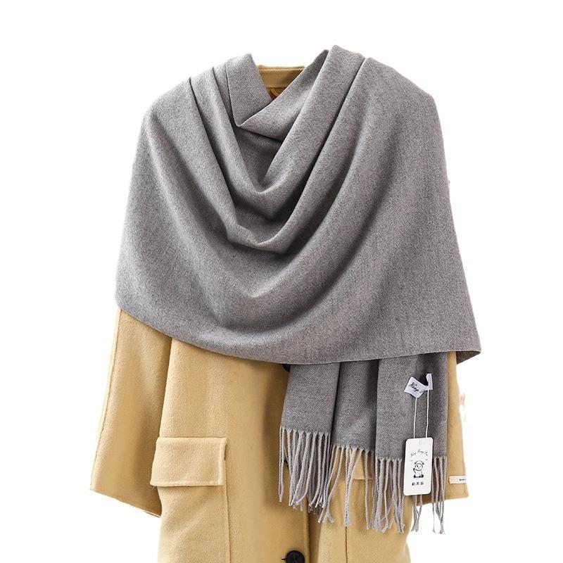 Solid Color Scarf for Women Winter Thickened Warm Imitation Cashmere Scarf Versatile Men's Shawl Tassel White Scarf