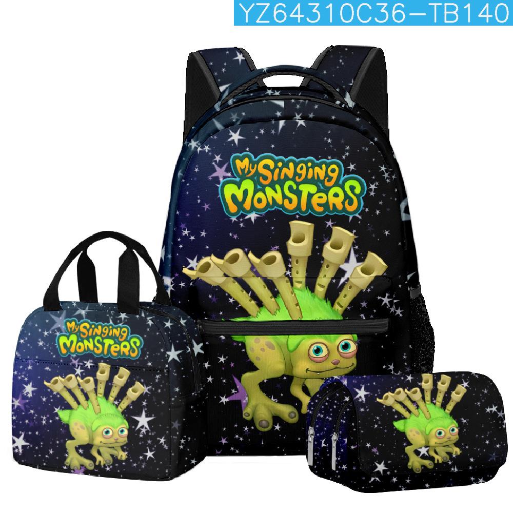 Classic Popular Novelty Singing Monsters 3D Print 3pcs/Set Student School Bags Travel Notebook Backpack Lunch Bag Pencil Case