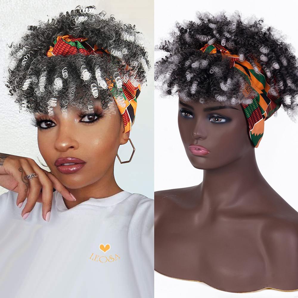

Перука з пов язкою на голову з чубчиком Афро-кучерява перука Синтетична термостійка натуральне безклеєве волосся Короткі хвилясті перуки для чорних жінок TB094-6