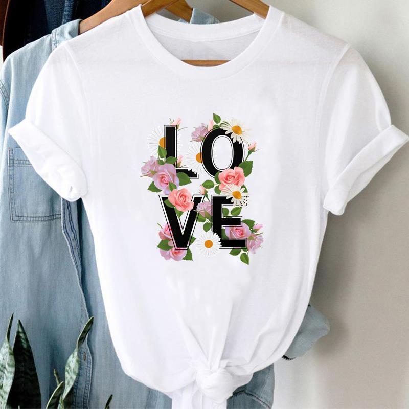 (European Size) 90s Letter Trend Cute Tee Top Fashion T Shirt Women Print Lady Clothing Casual  Short Sleeve Female Graphic T-shirt